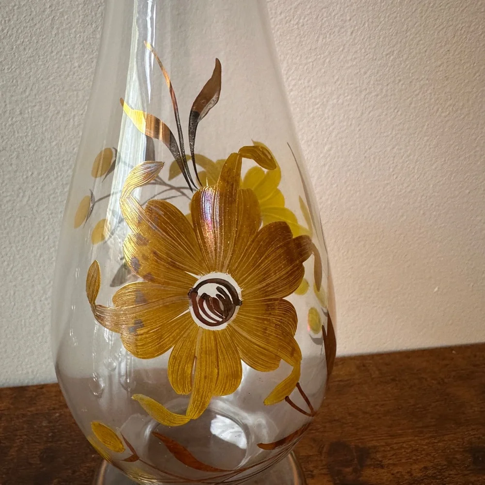Vtg Mid-Century Romanian Glass Decanter Set - 6 Cordial Glasses - Hand Painted